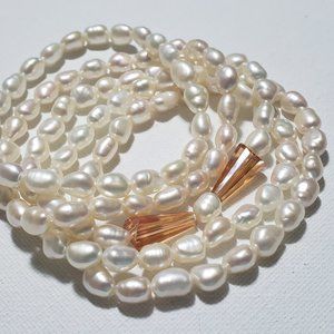 SET of 5 Genuine Freshwater Cultured White Pearl CUTE Stretch Strand Bracelets